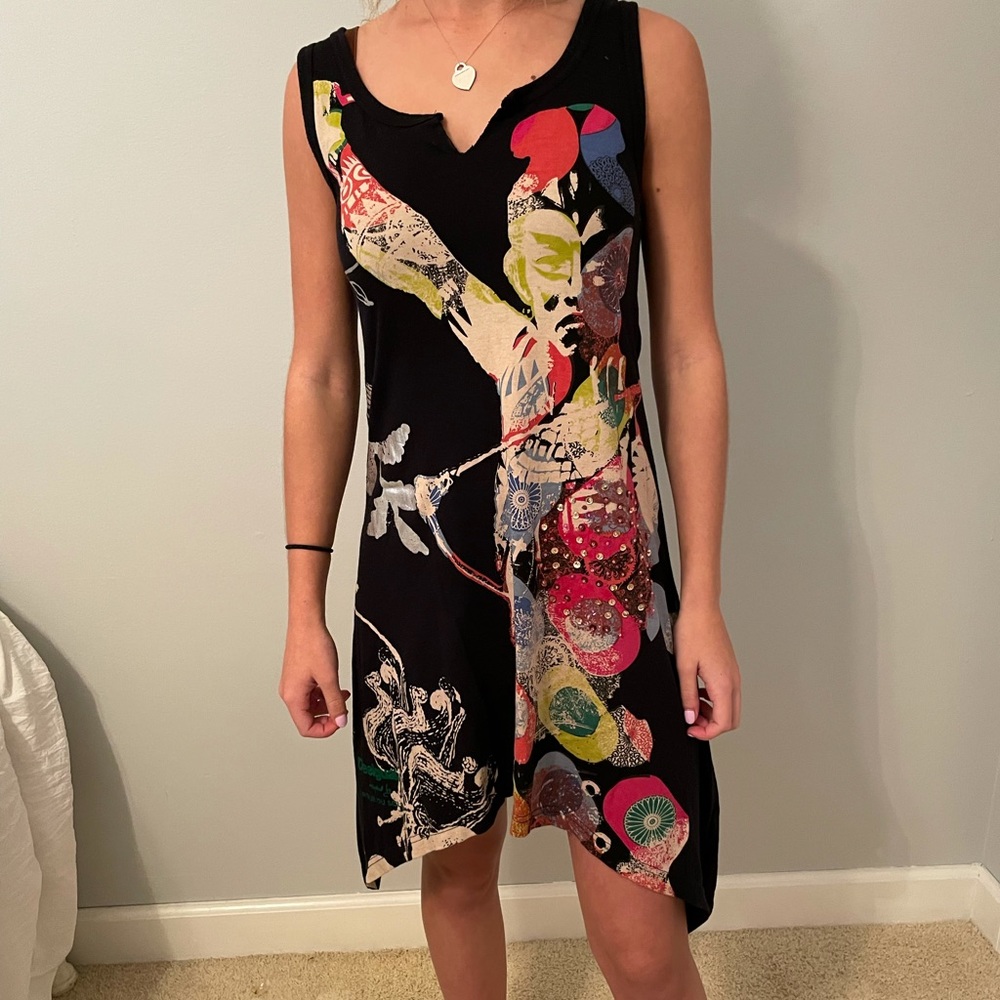 Desigual Sleeveless High Low Hem Black Dress Size Small